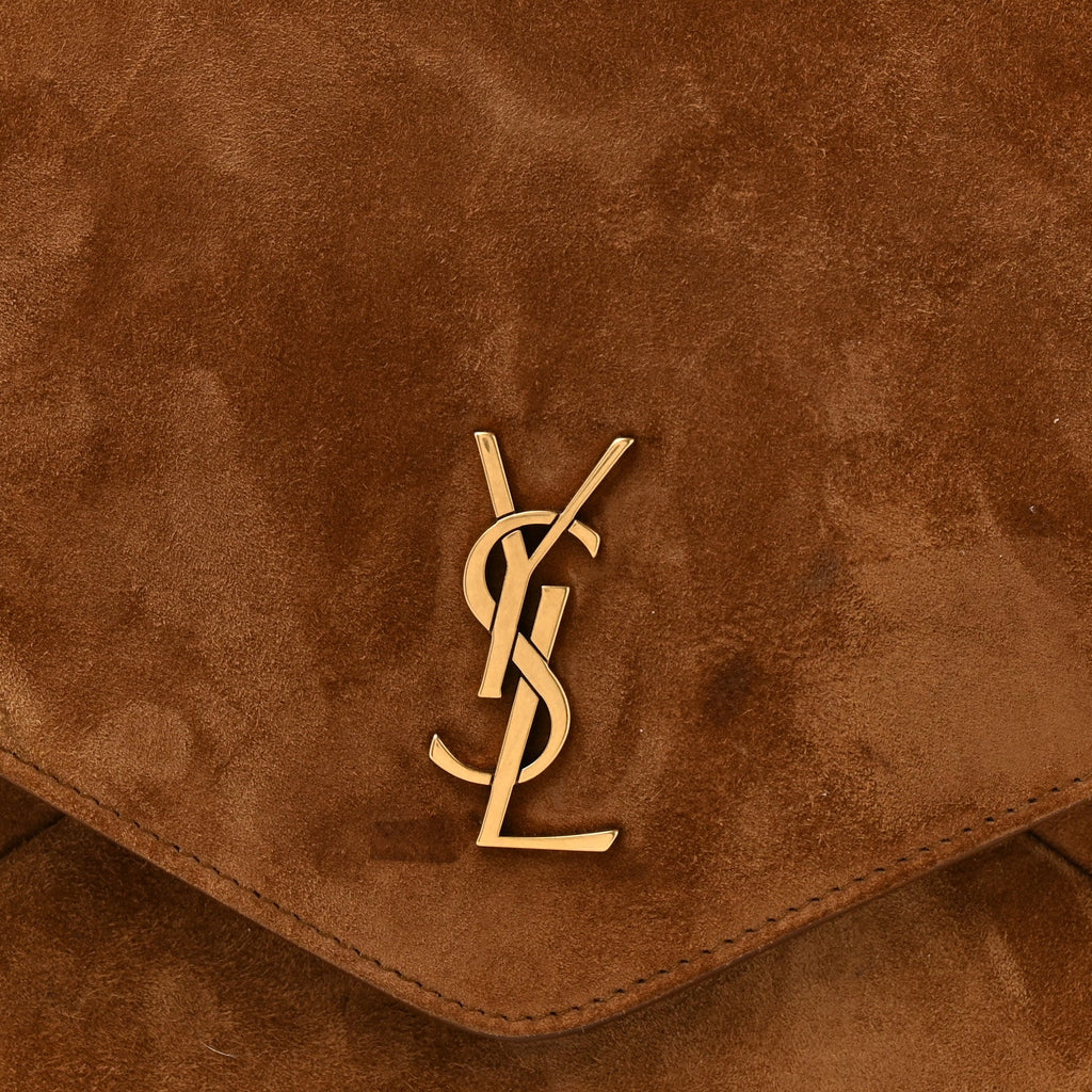 Suede Large Cassandre Pouch On Chain Caramel Cognac