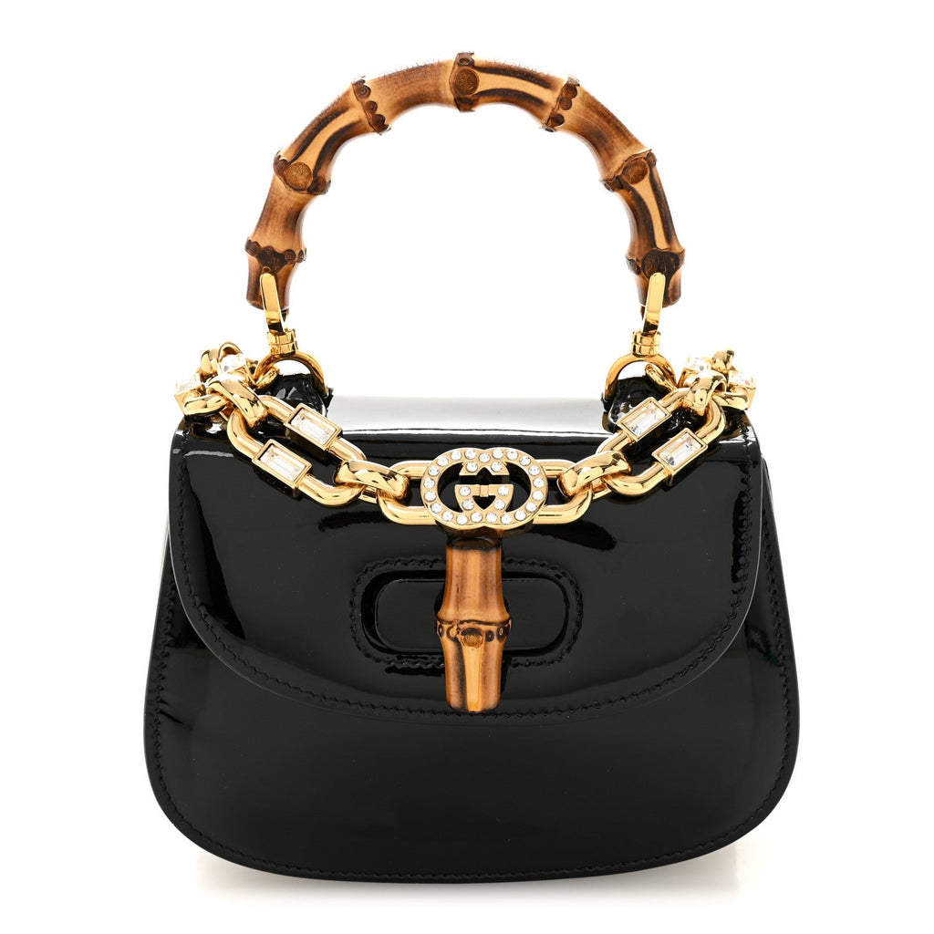 Patent Crystal Mini Bamboo 1947 Top Handle Chain Bag Black