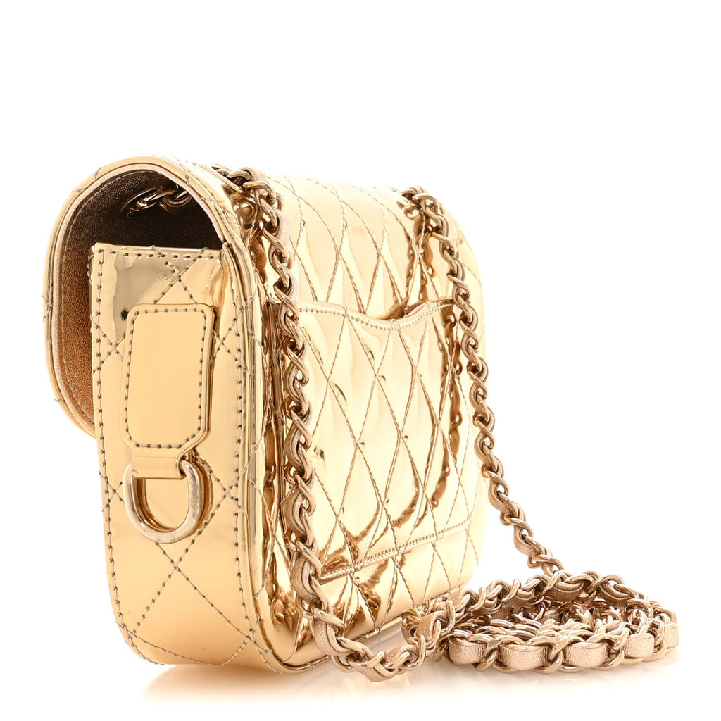 Mirror Calfskin Metallic Calfskin Quilted Hollywood Boulevard Mini Flap Gold