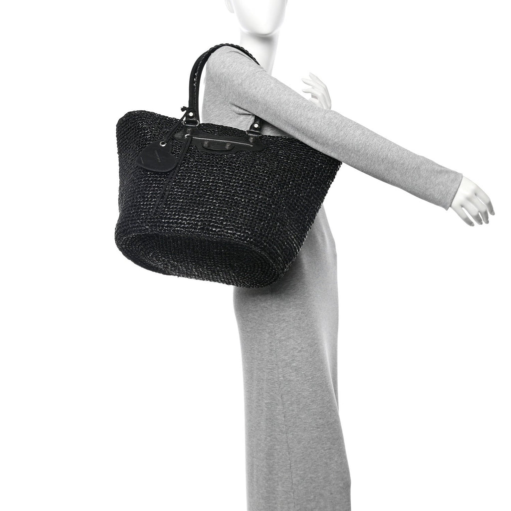 Raffia Woven Large Le Cagole Panier Tote Black