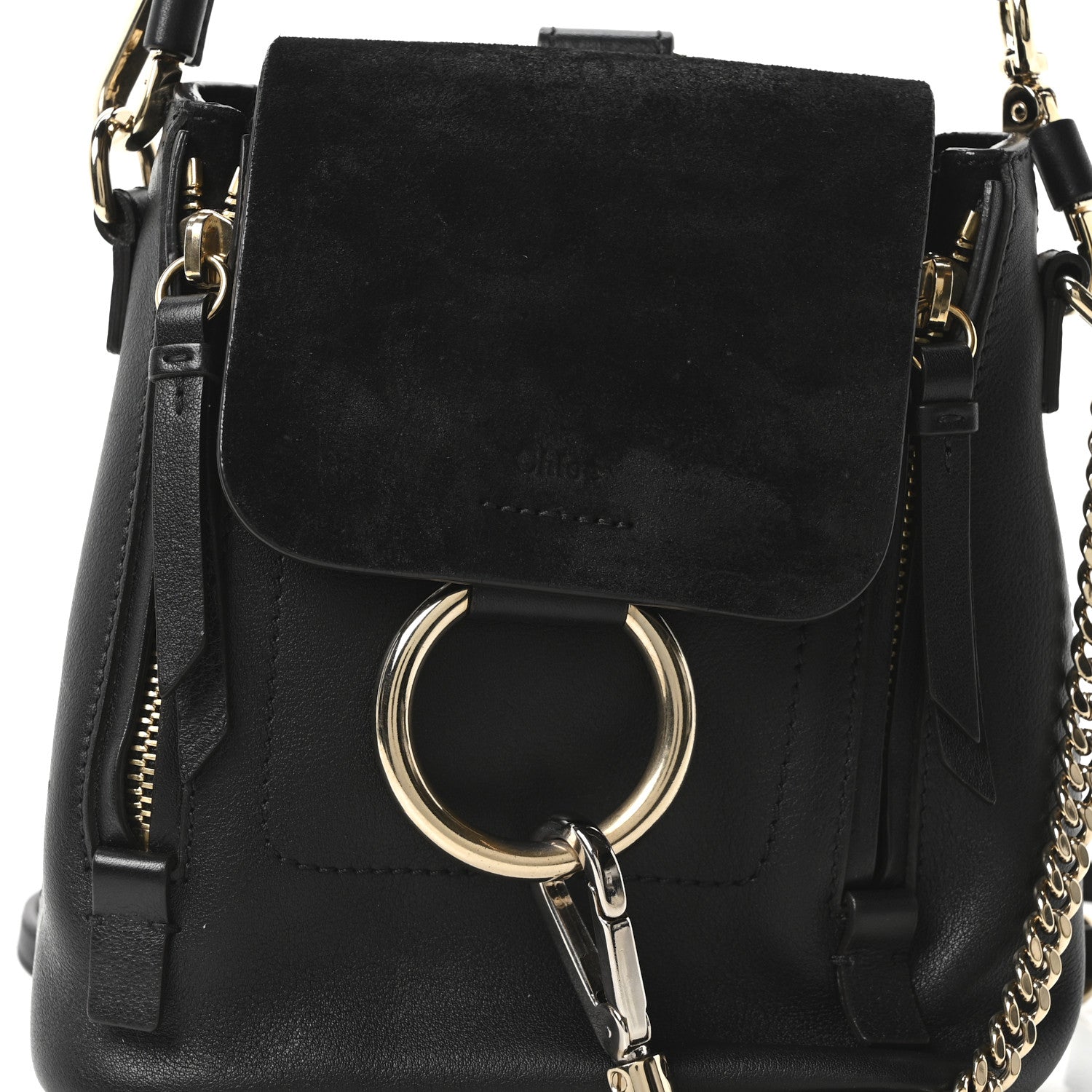Suede Calfskin Mini Faye Backpack Black