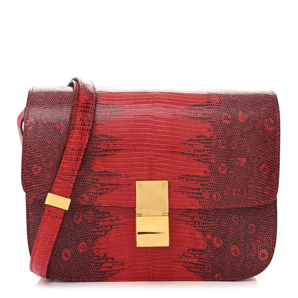 Lizard Medium Classic Box Flap Bag Ruby