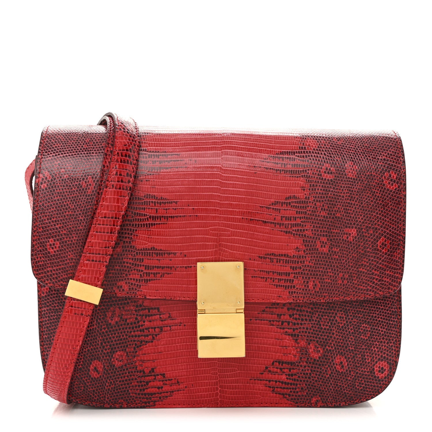 Lizard Medium Classic Box Flap Bag Ruby