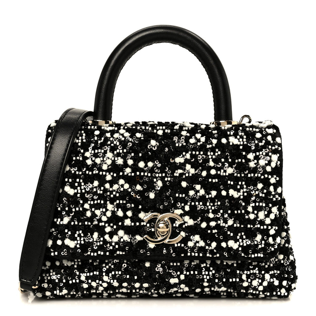 Lambskin Sequin Beaded Extra Mini Coco Handle Flap Black White