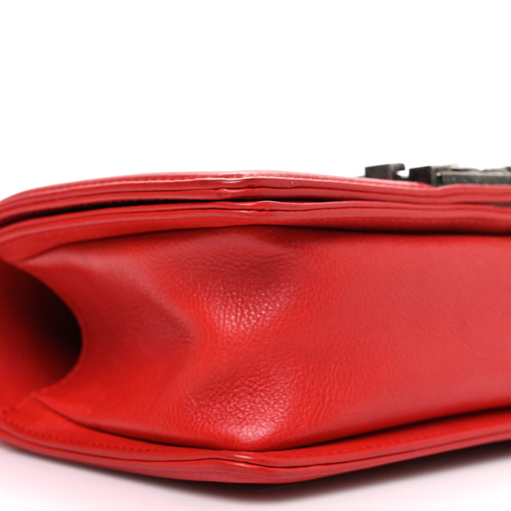 Calfskin Double Stitch Small Boy Flap Red