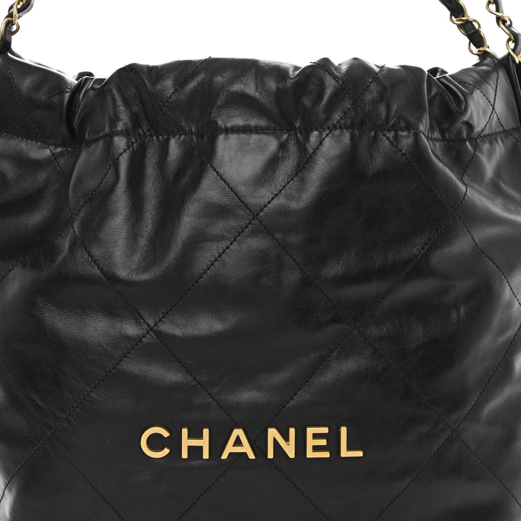 Shiny Calfskin Quilted Small Chanel 22 Black