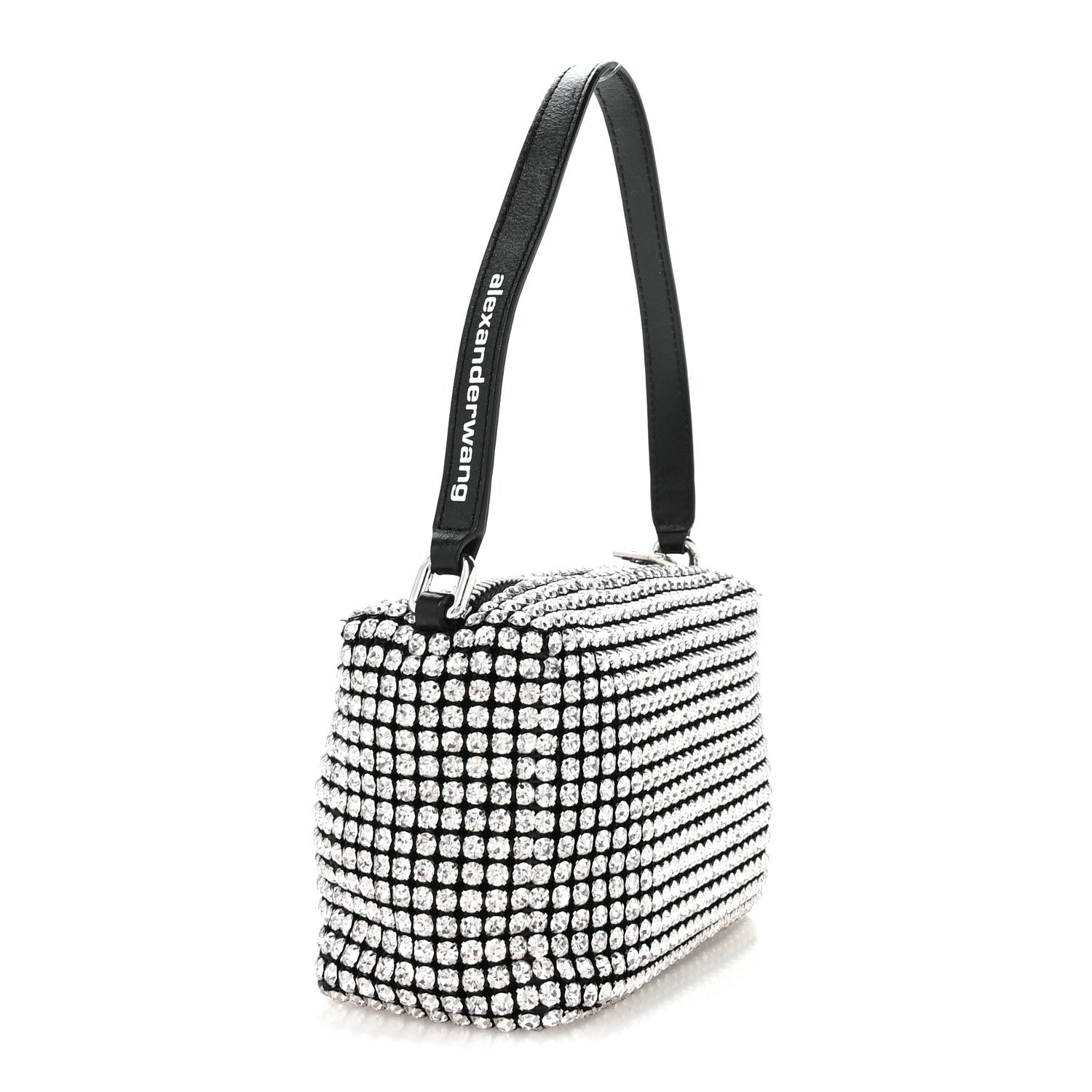 Mesh Crystal Rhinestone Mini Heiress Pouch Black Silver