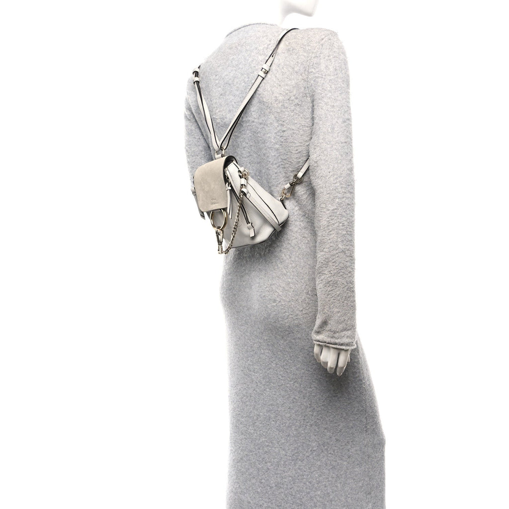 Suede Calfskin Mini Faye Backpack Silver Blue