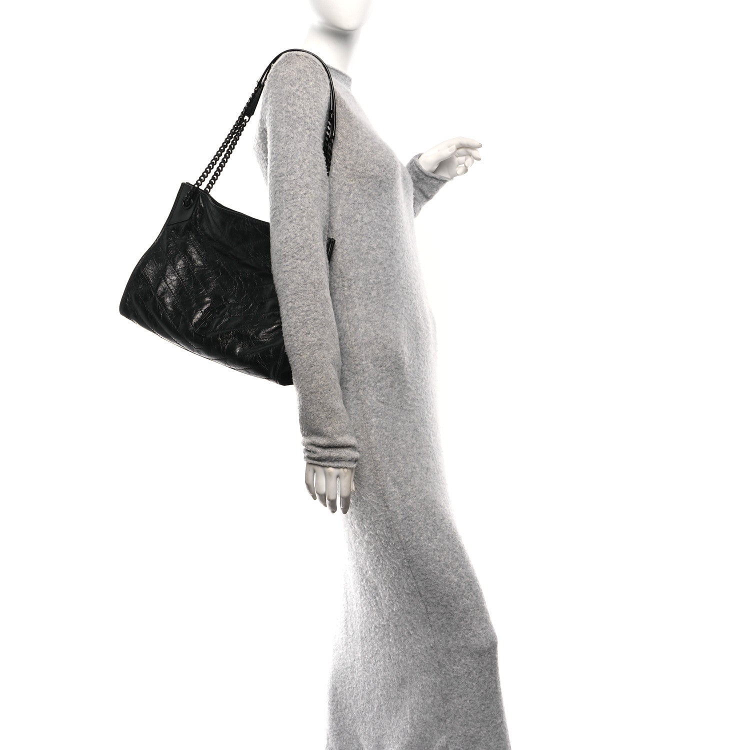 Crinkled Calfskin Matelasse Monogram Large Niki Shopper Tote Black