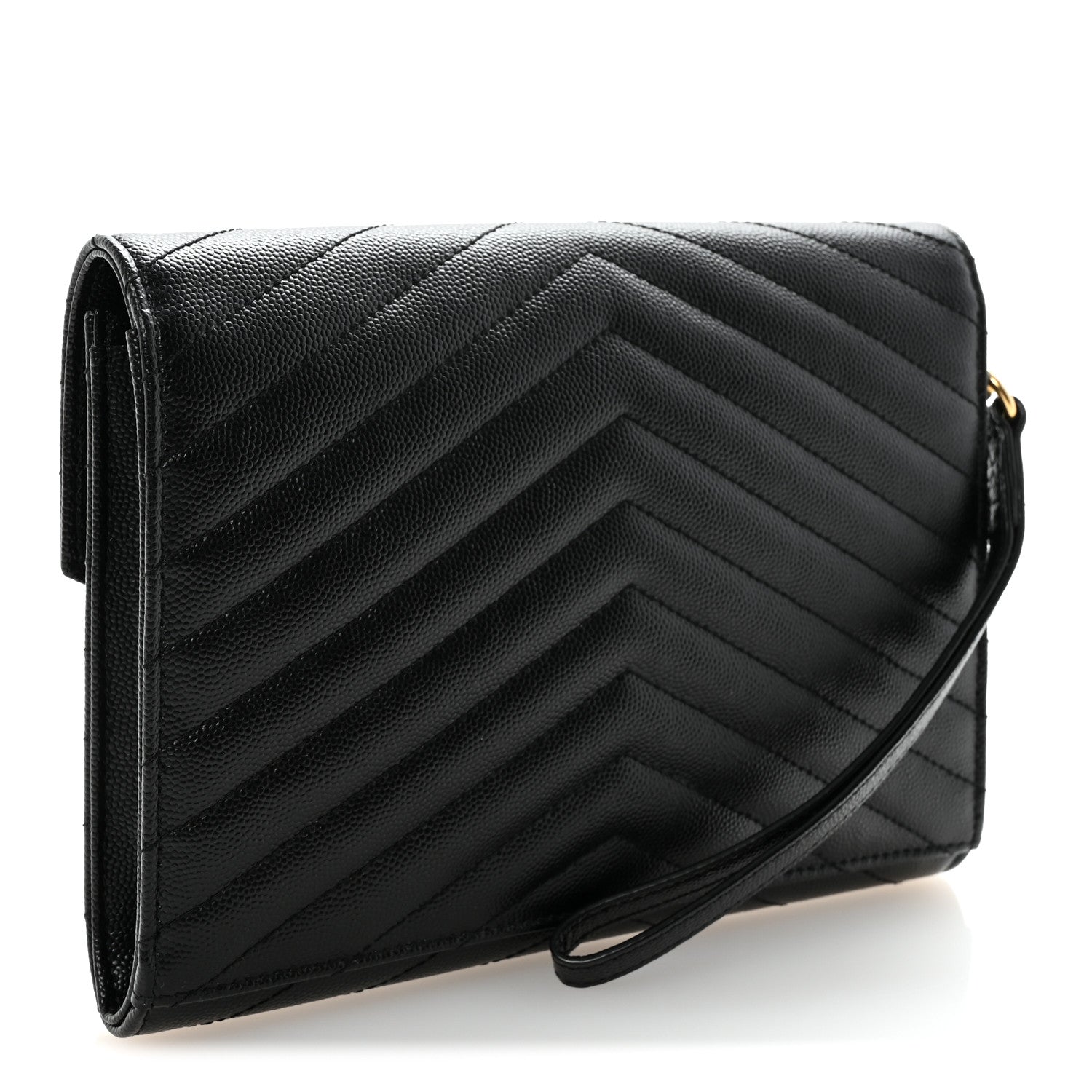 Grain De Poudre Matelasse Chevron Monogram Envelope Clutch Black