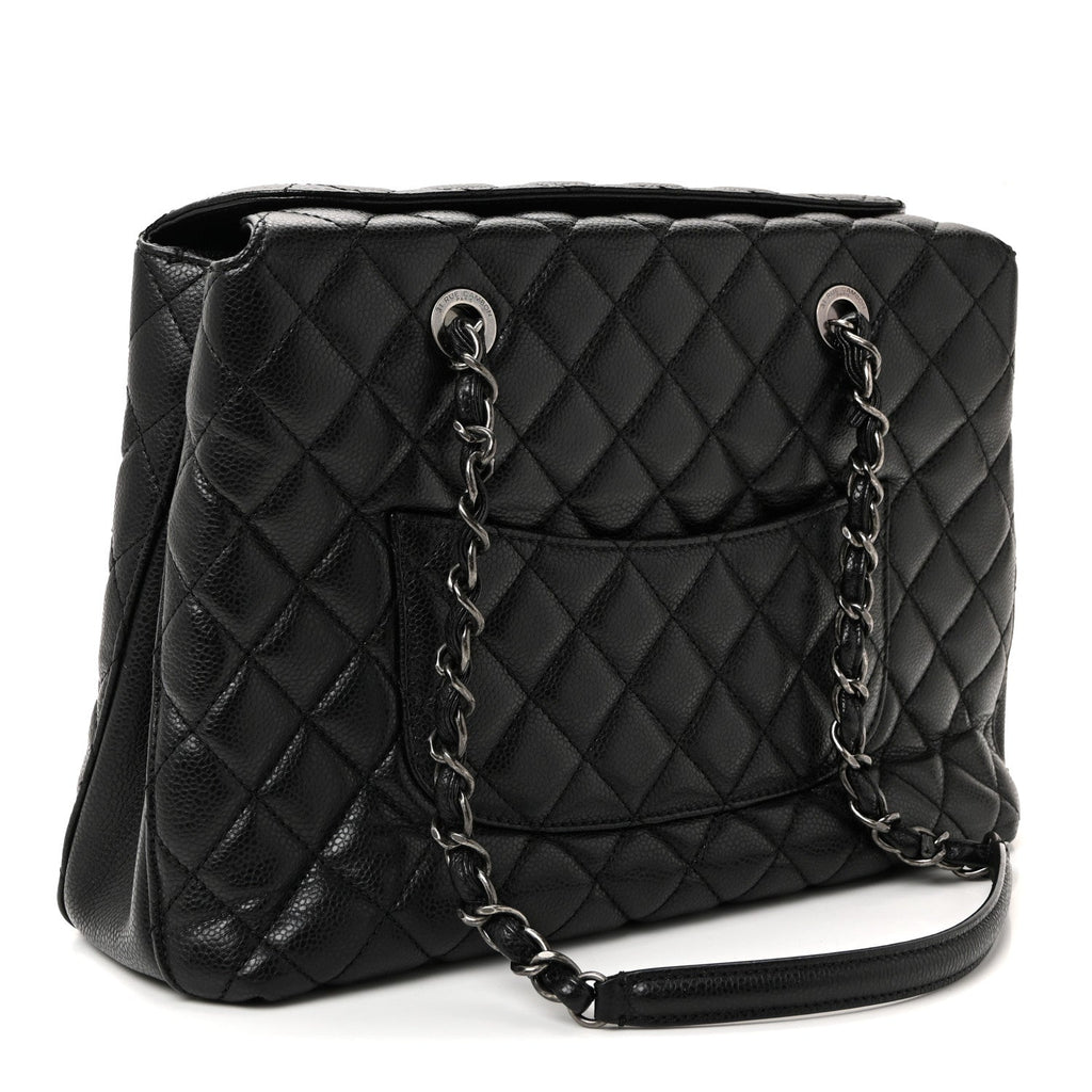 Caviar Quilted Small City Shopping Tote Black