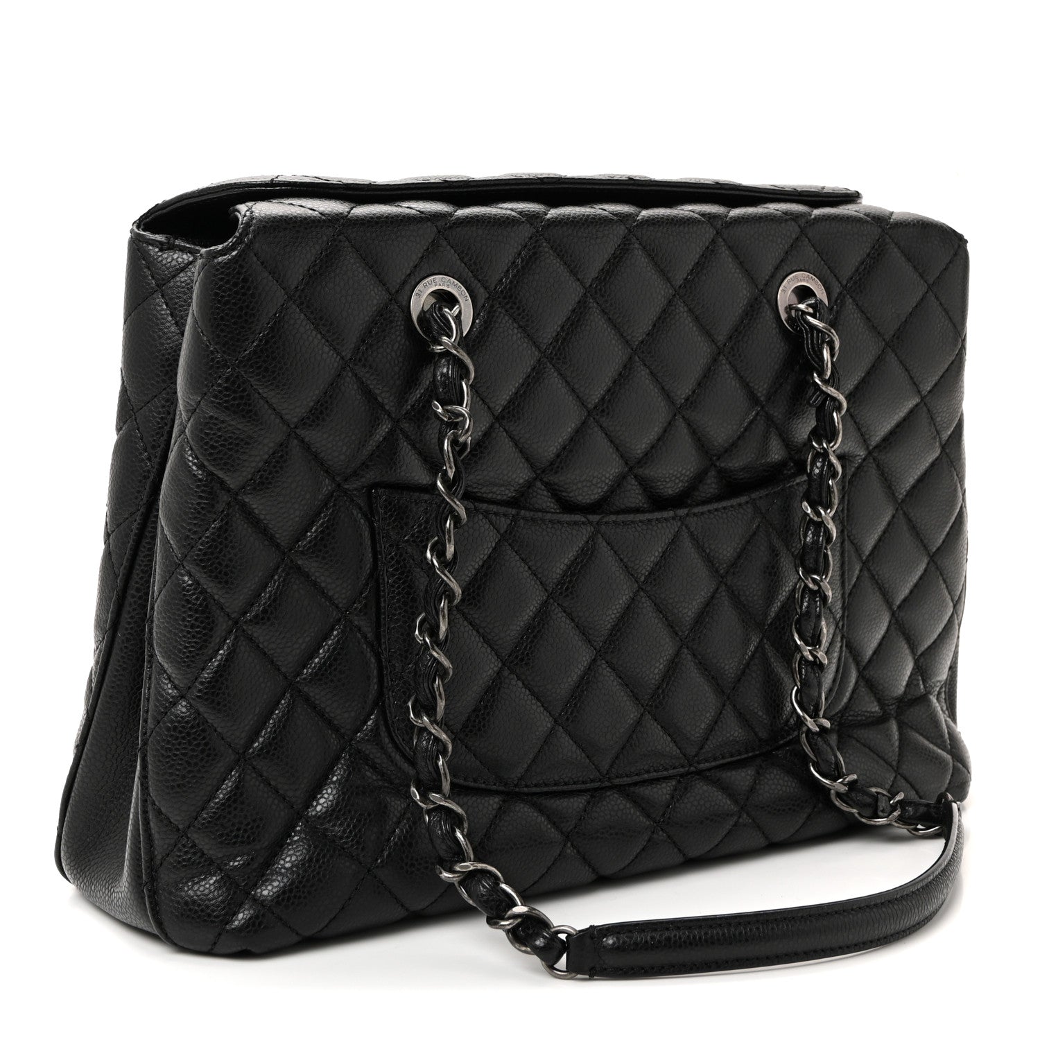 Caviar Quilted Small City Shopping Tote Black