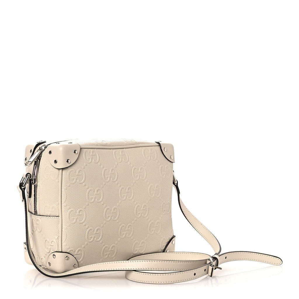 Calfskin GG Tennis Embossed Square Messenger Bag Mystic White