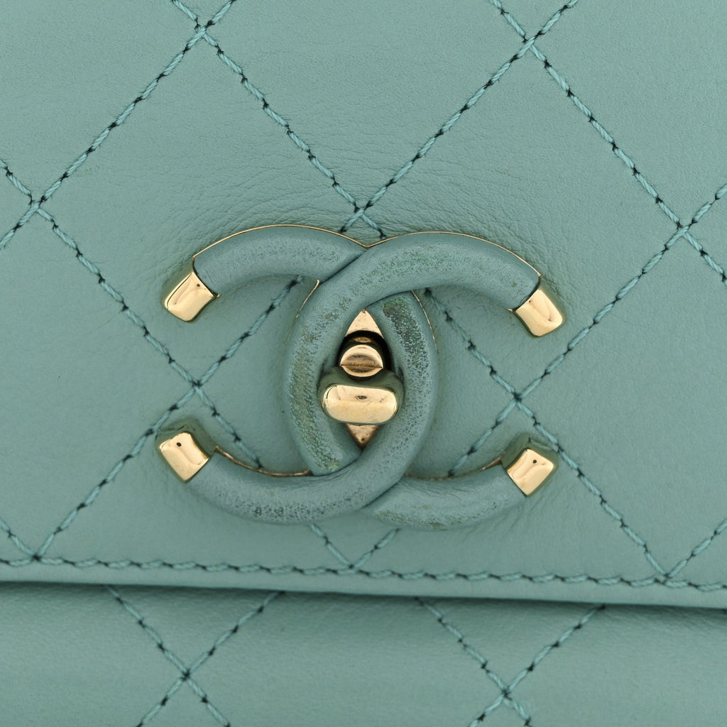 Calfskin Stitched Small Covered CC Flap Bag Green