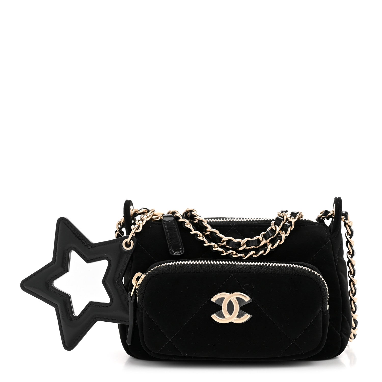 Velvet Effect Nylon Shiny Crumpled Calfskin Mini Quilted Chanel 25 Clutch With Chain Black