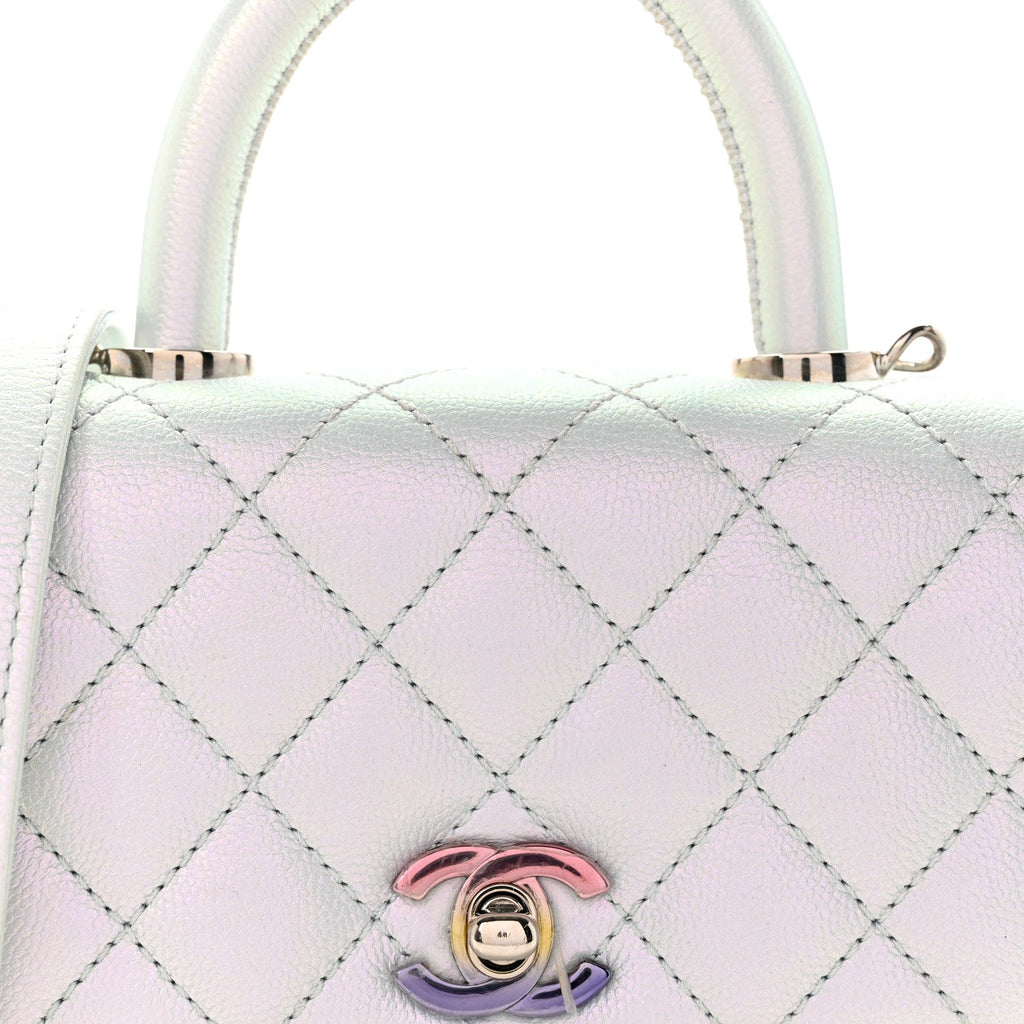 Iridescent Caviar Quilted Extra Mini Coco Handle Flap Light Blue