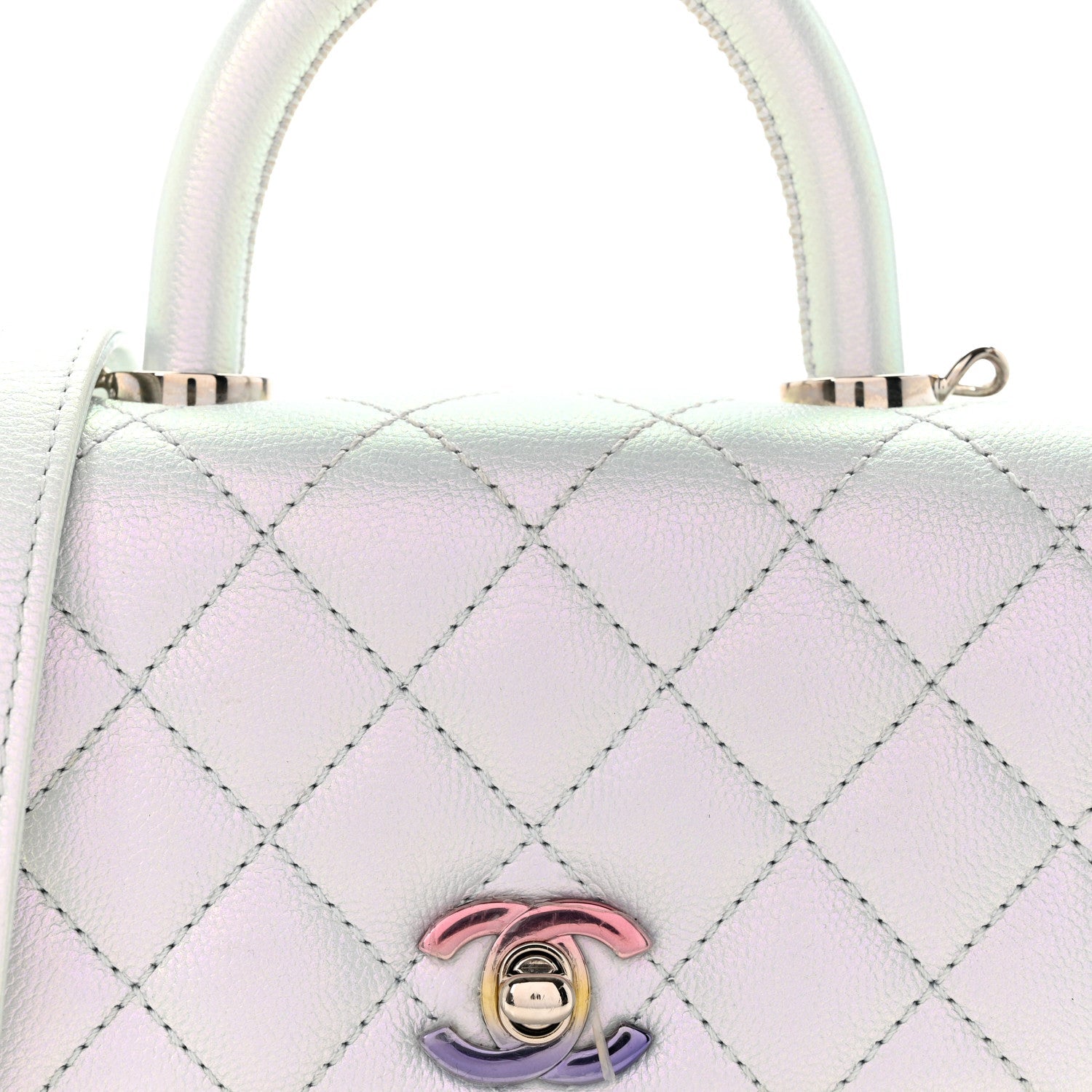 Iridescent Caviar Quilted Extra Mini Coco Handle Flap Light Blue