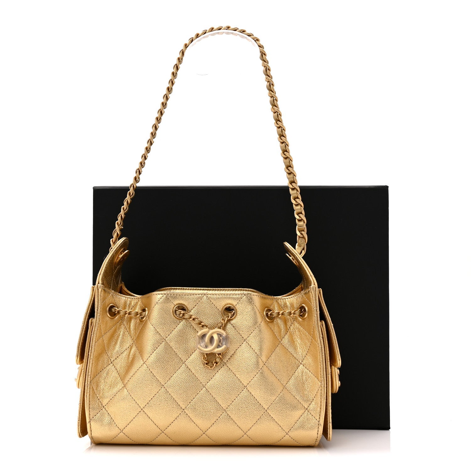 Metallic Caviar Quilted Mini Chanel 25 Handbag Gold