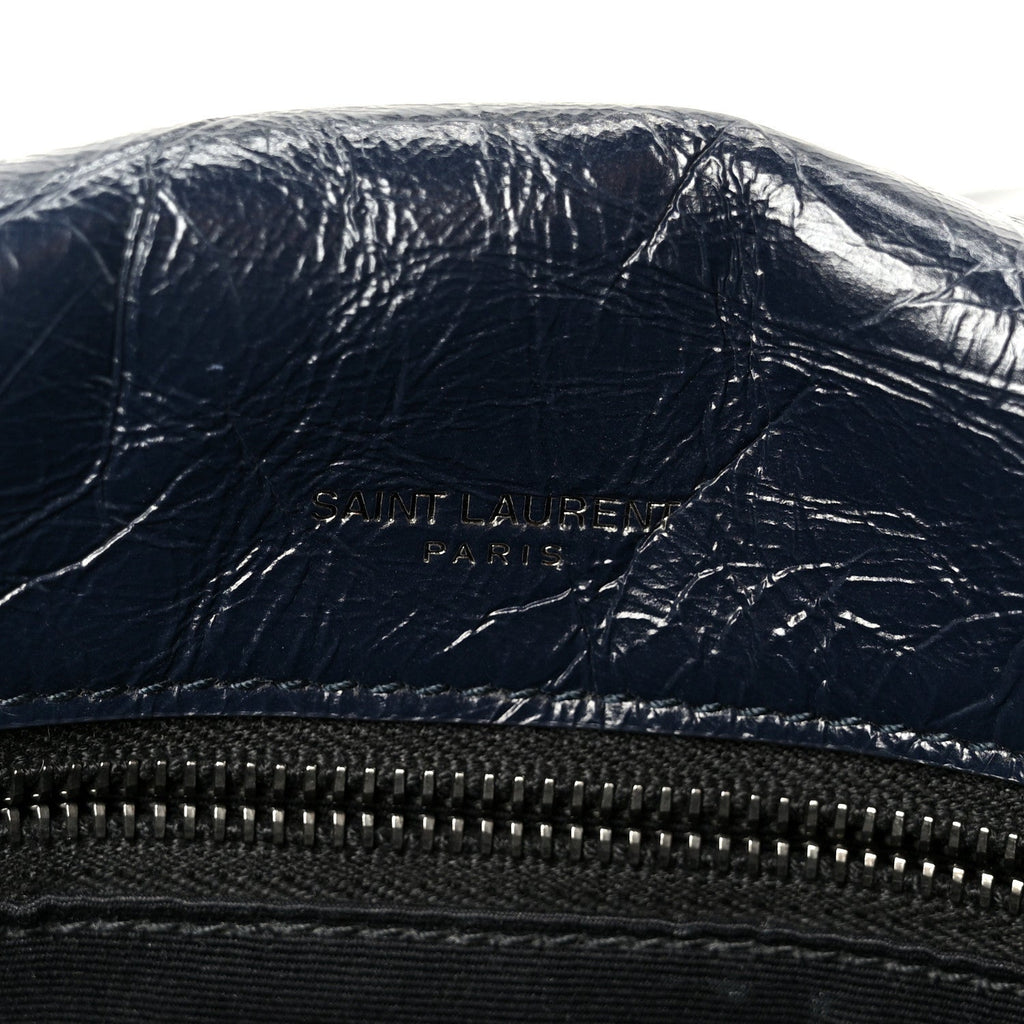 Crinkled Calfskin Matelasse Monogram Medium Niki Chain Satchel Deep Marine
