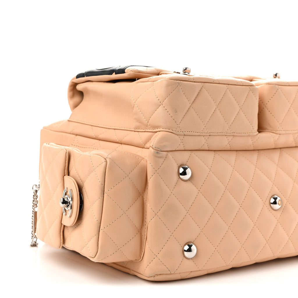 Calfskin Quilted Large Cambon Multipocket Reporter Beige Black