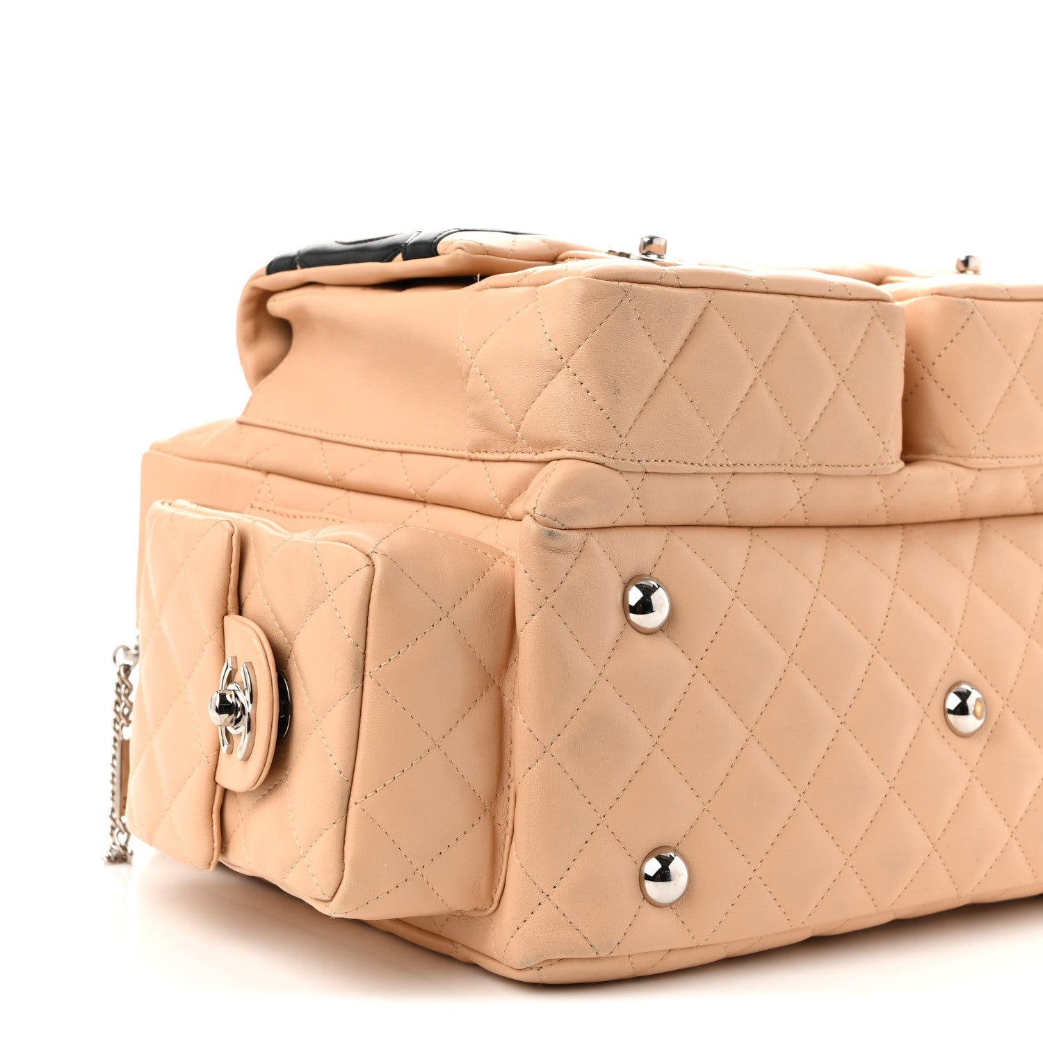 Calfskin Quilted Large Cambon Multipocket Reporter Beige Black