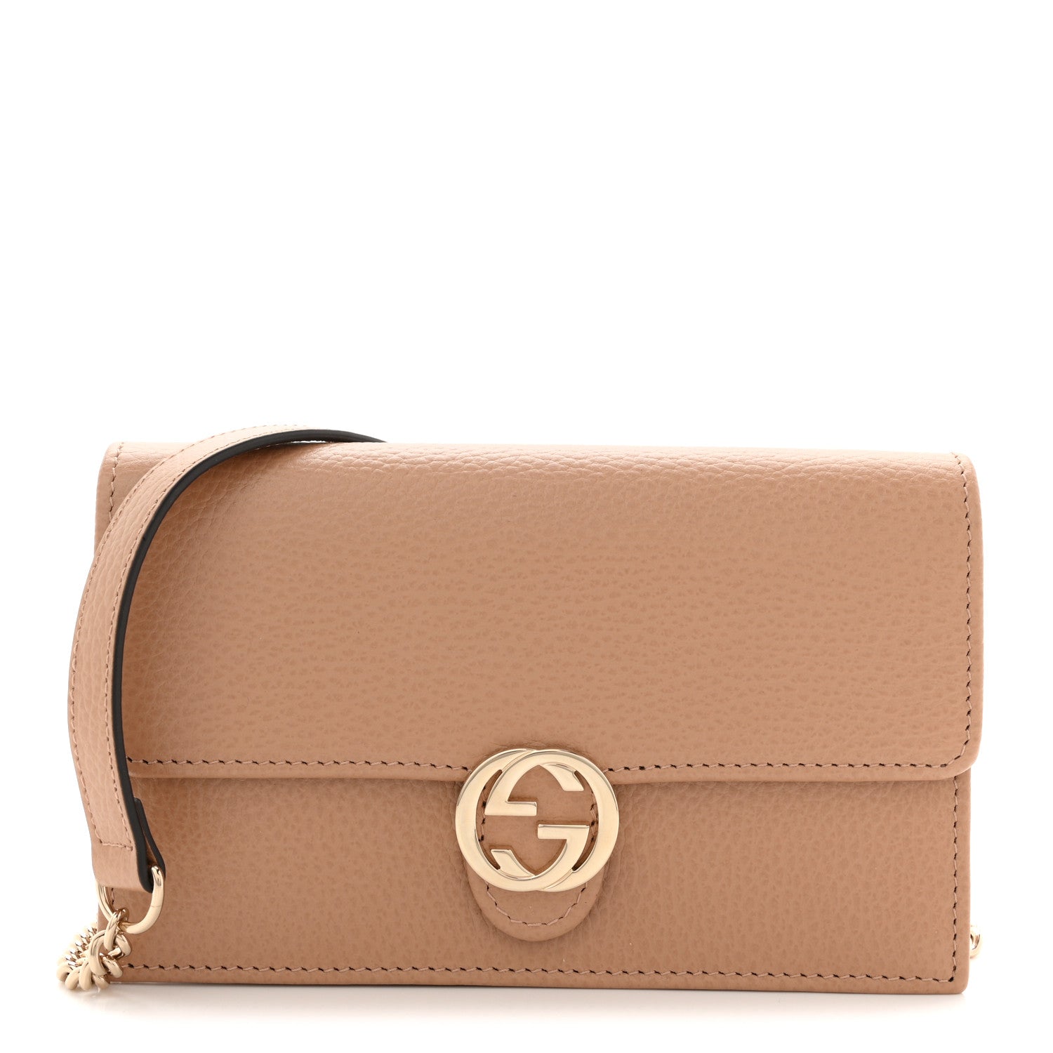 Dollar Calfskin Interlocking G Chain Wallet Camelia