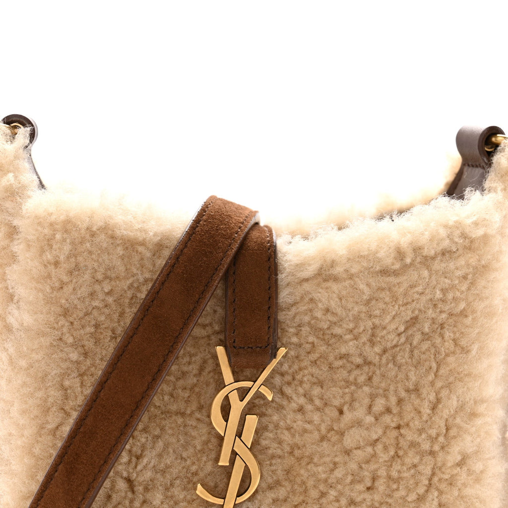 Shearling Suede Mini Le 5 A 7 Vertical Hobo Natural Beige Dark Cigar