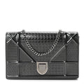 Metallic Patent Micro-Cannage Diorama Wallet on Chain Pouch Onyx Black
