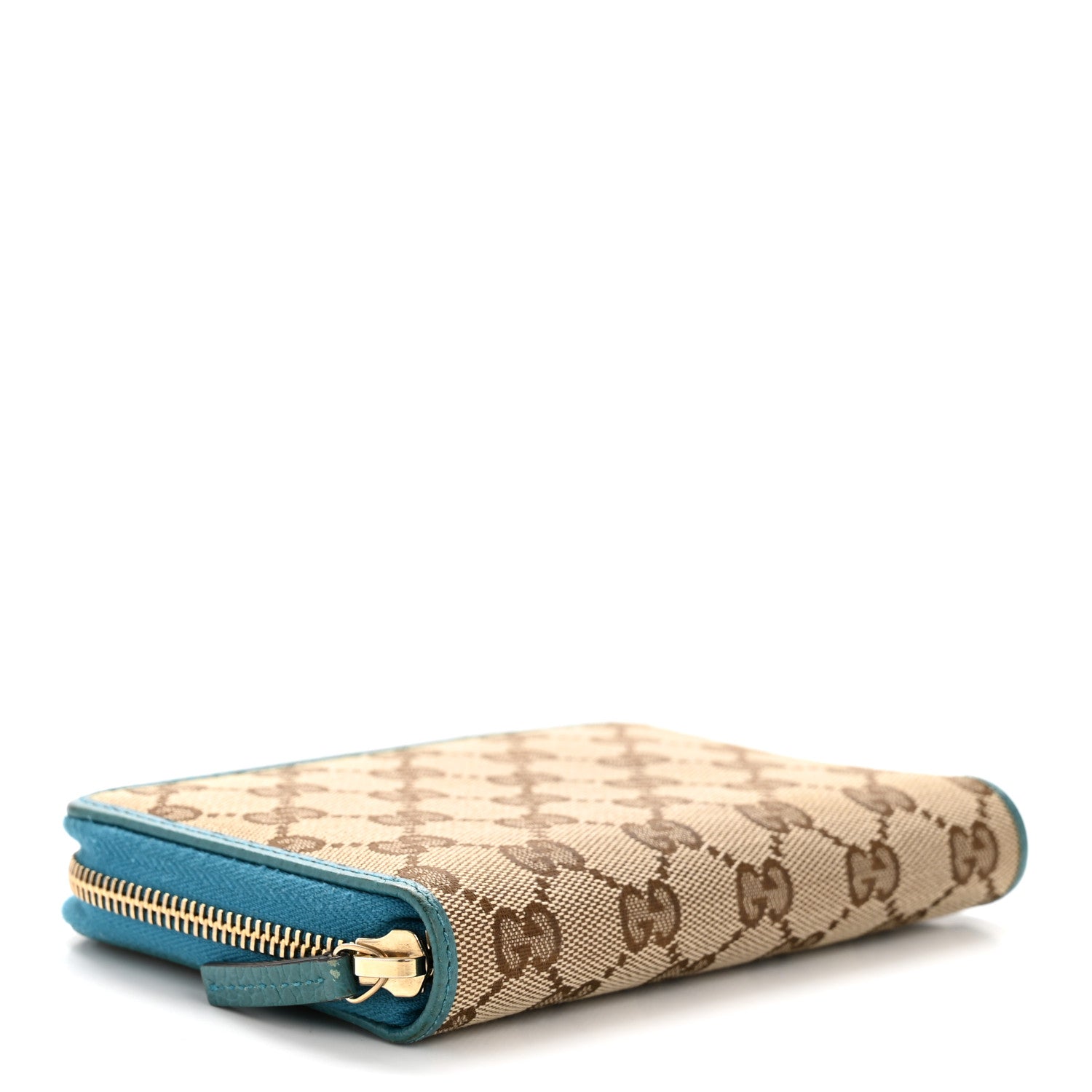 Monogram Dollar Calfskin Zip Around Compact Wallet Beige Ebony Deep Cobalt