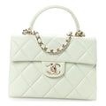 Caviar Quilted Retro Medium Twist Top Handle Clutch Light Green