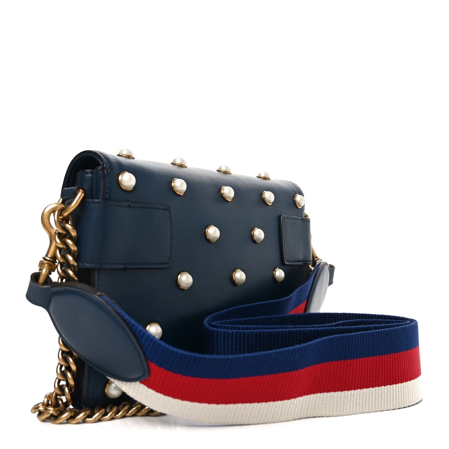 Nappa Pearl Studded Mini Queen Margaret Broadway Shoulder Bag Blue Agata