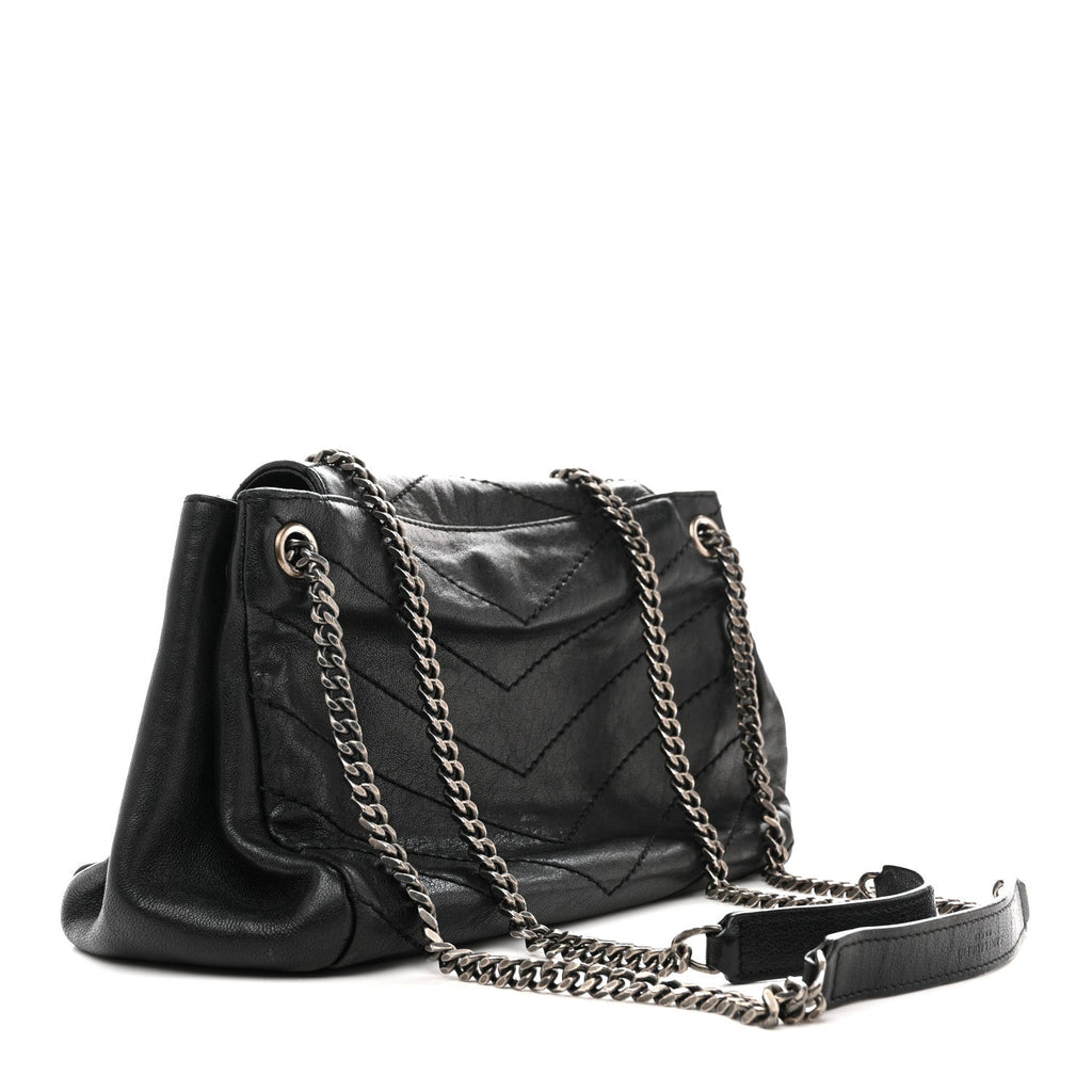 Pebbled Lambskin Chevron Monogram Small Nolita Black