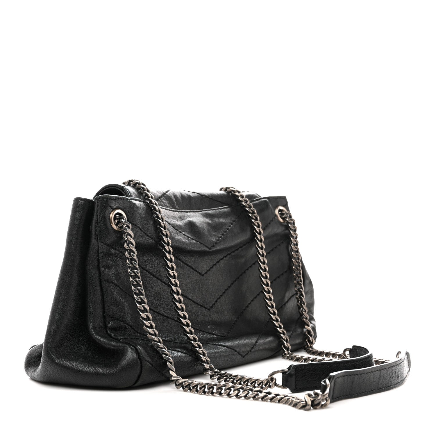 Pebbled Lambskin Chevron Monogram Small Nolita Black