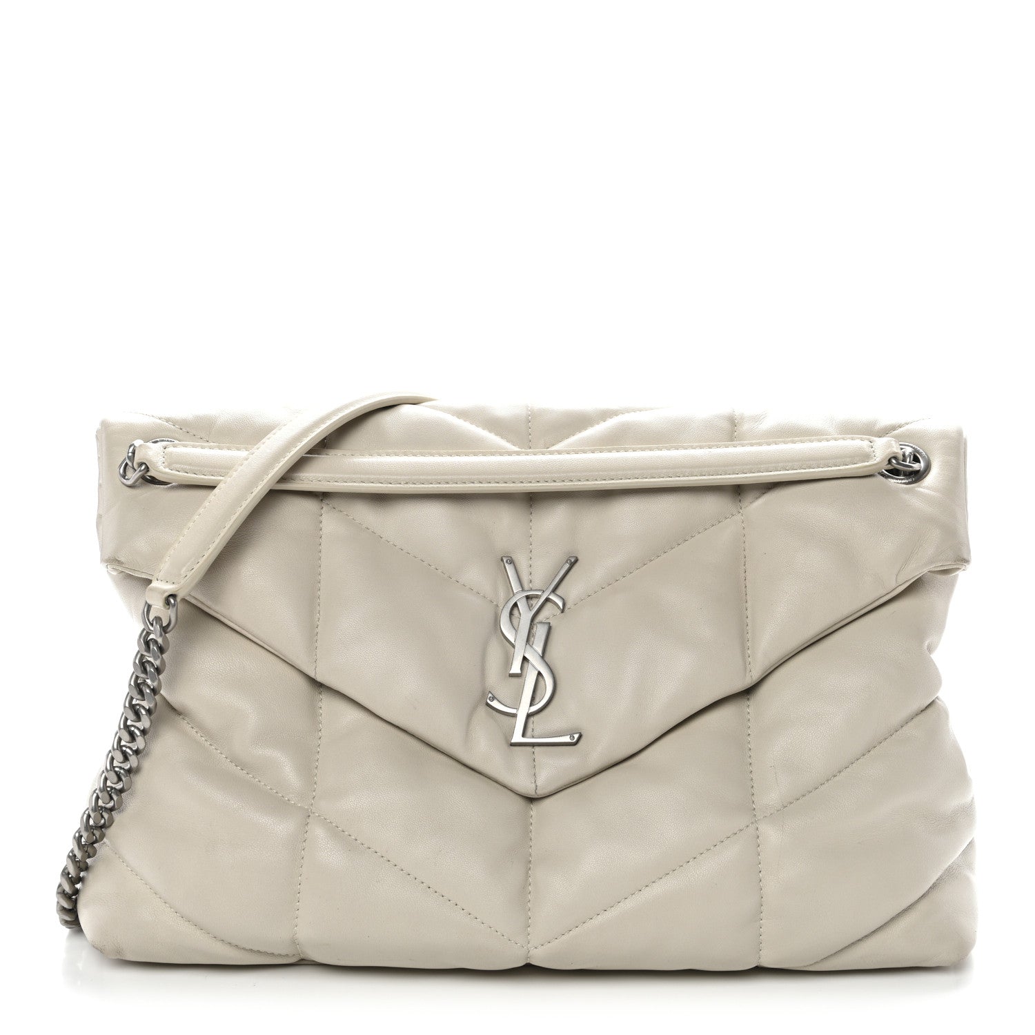 Lambskin Quilted Medium Loulou Puffer Monogram Chain Satchel Crema Soft