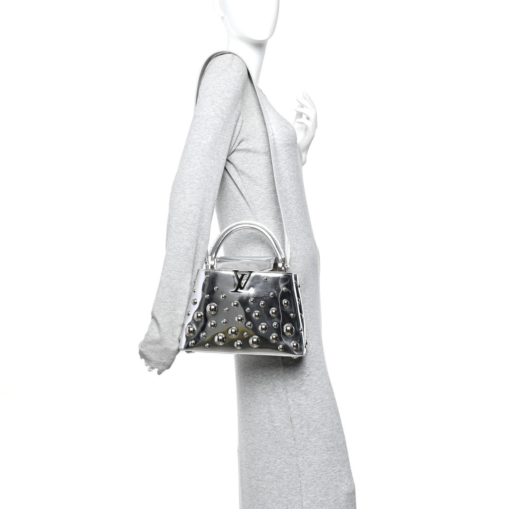 LV X YK Metallic Taurillon Brass Metal Dots Capucines BB Silver