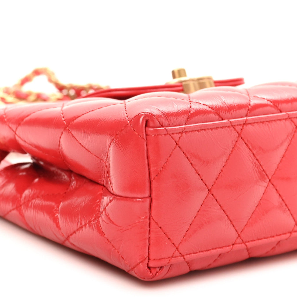 Shiny Aged Calfskin Quilted Nano Kelly Shopper Dark Red