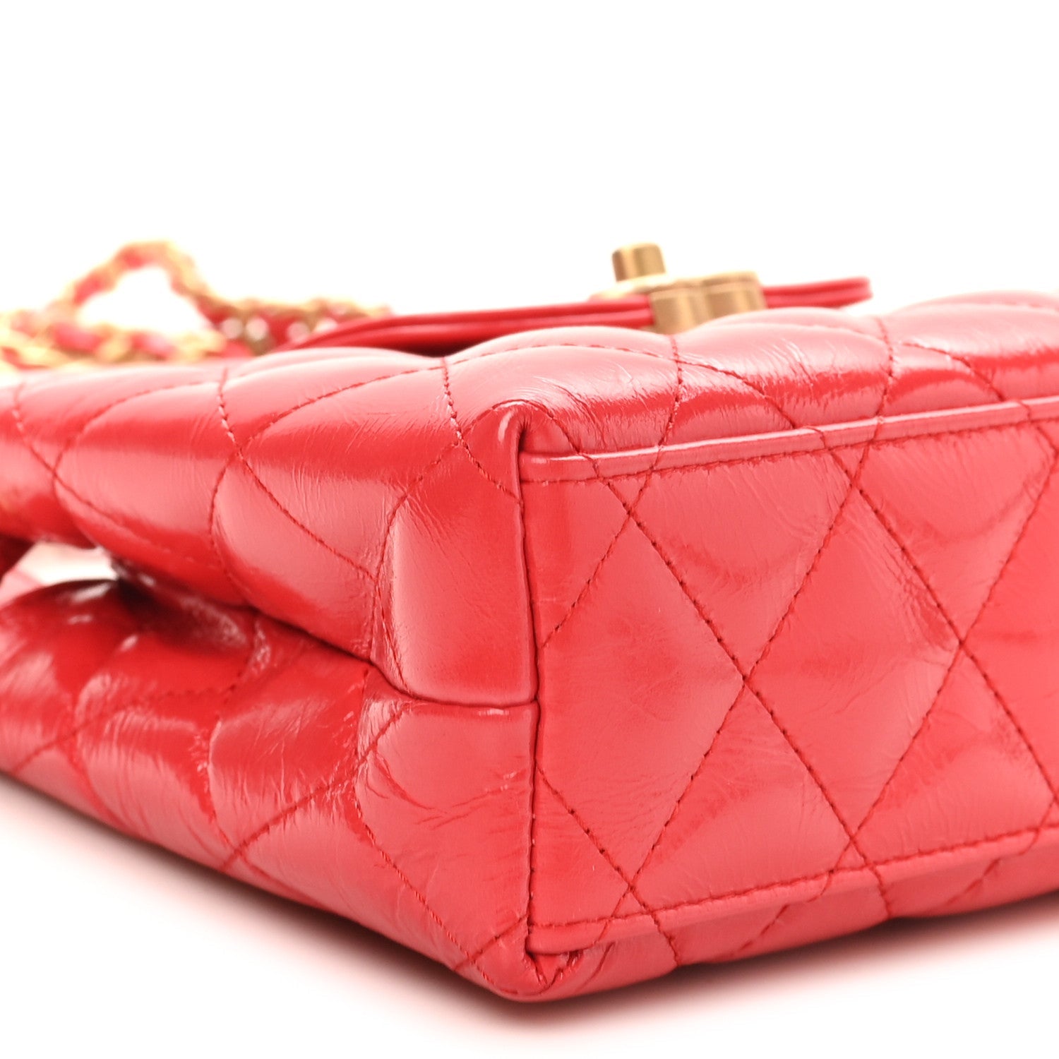 Shiny Aged Calfskin Quilted Nano Kelly Shopper Dark Red