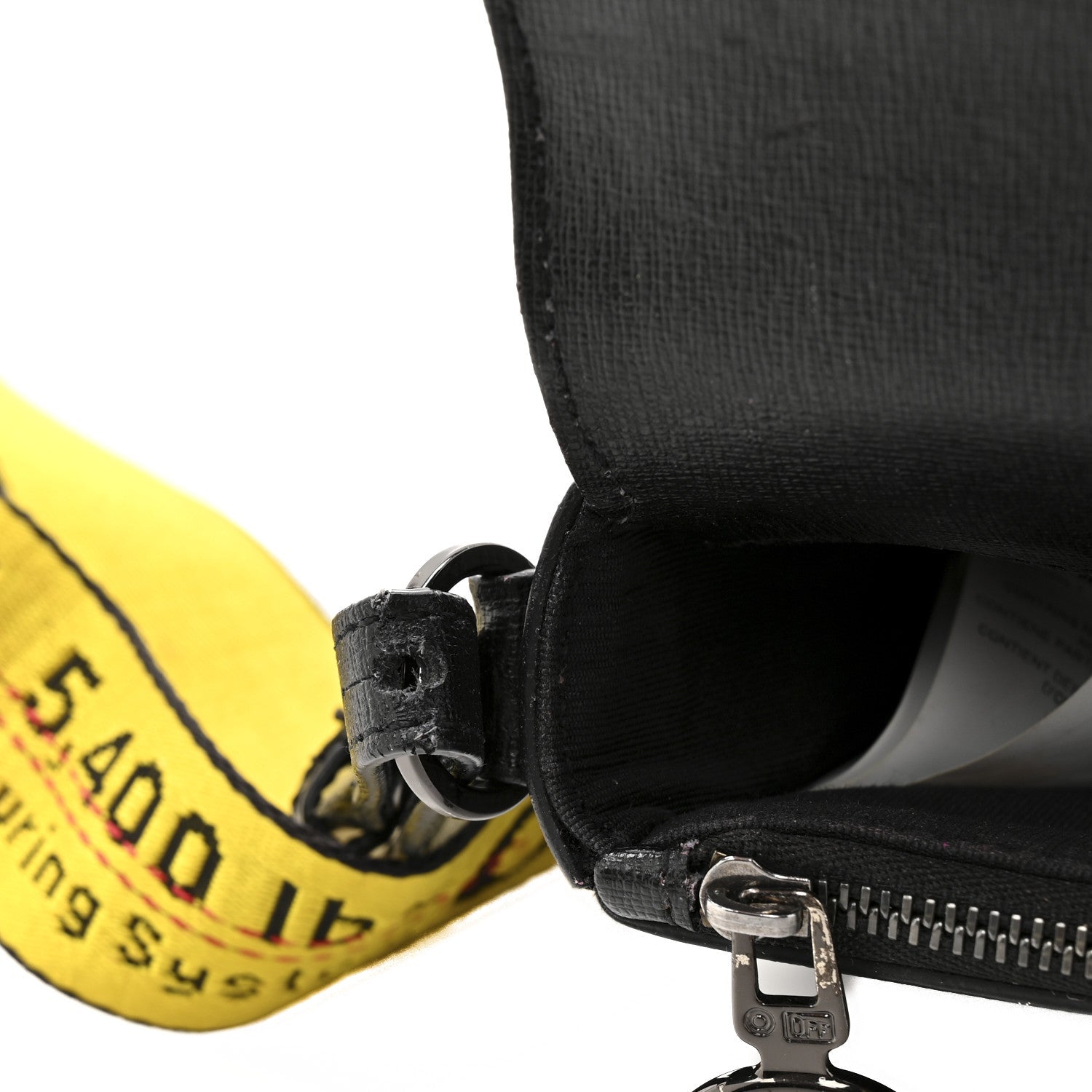 Saffiano Striped Mini Diag Binder Clip Bag Black White Yellow