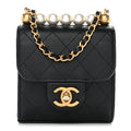 Lambskin Quilted Chic Pearls Flap Black