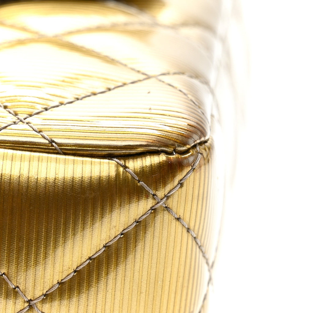 Striated Patent Quilted Extra Mini Rectangular Flap Gold