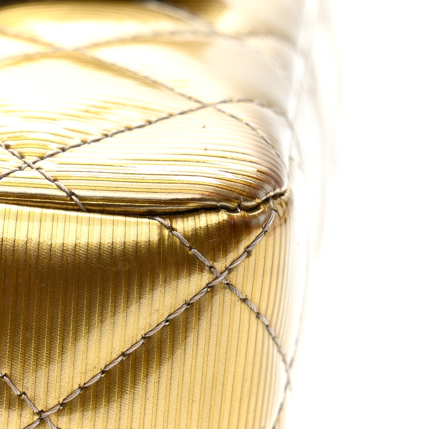 Striated Patent Quilted Extra Mini Rectangular Flap Gold