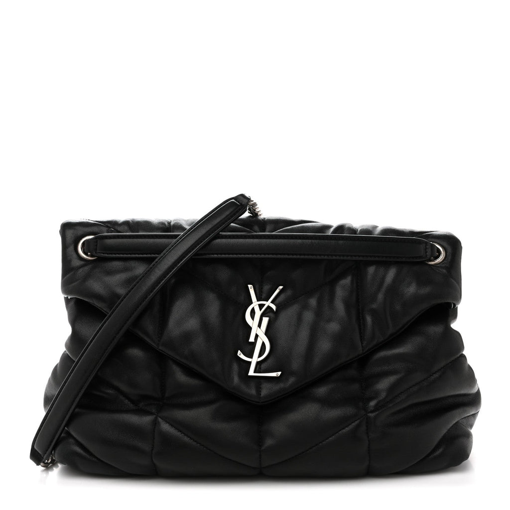Lambskin Quilted Medium Loulou Puffer Monogram Chain Satchel Black