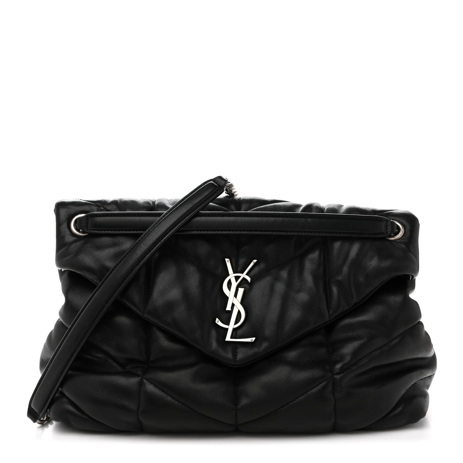 Lambskin Quilted Medium Loulou Puffer Monogram Chain Satchel Black
