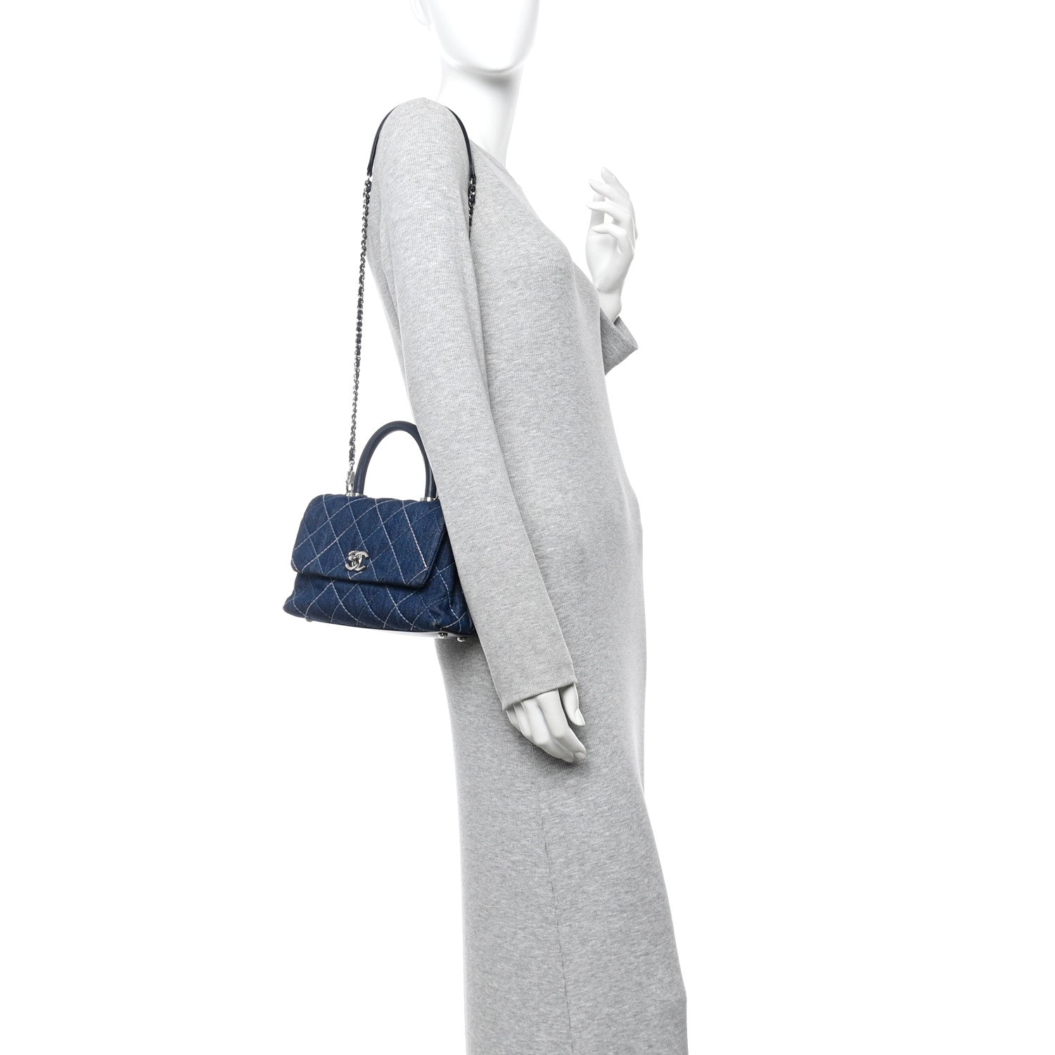 Denim Quilted Mini Coco Handle Flap Blue