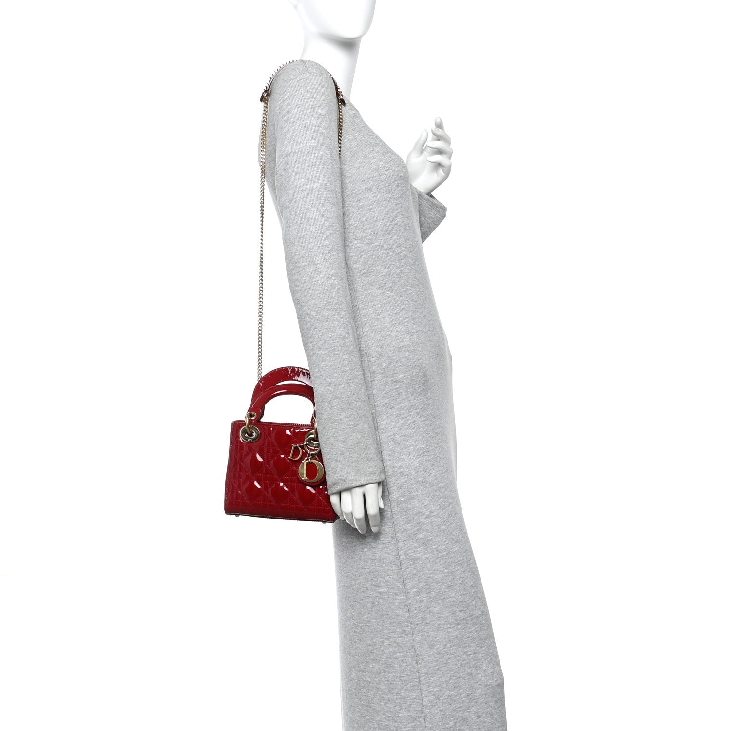 Patent Cannage Mini Lady Dior Red