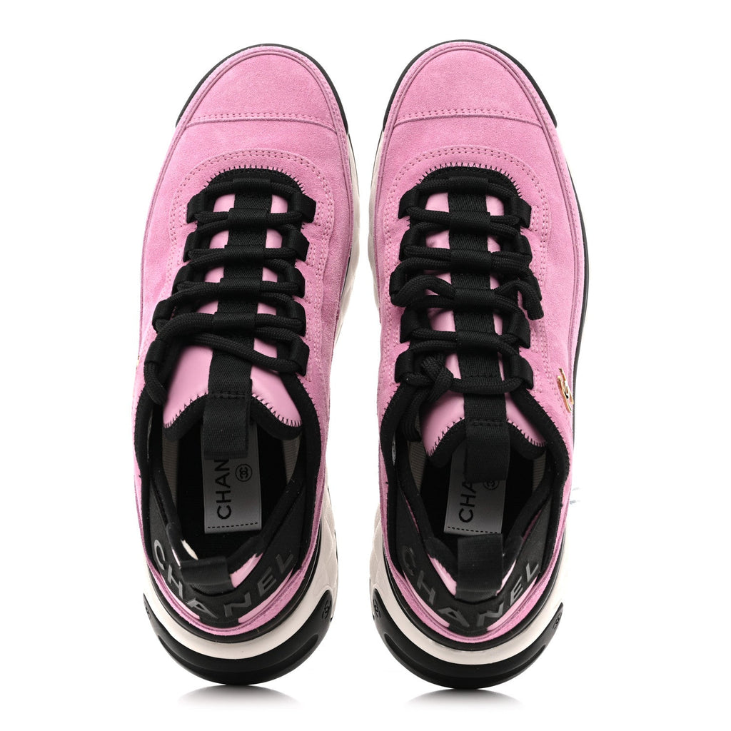 Suede Calfskin Nylon Grosgrain CC Sneakers 39 Dark Pink