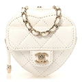 Lambskin Quilted CC In Love Heart Coin Purse With Chain White