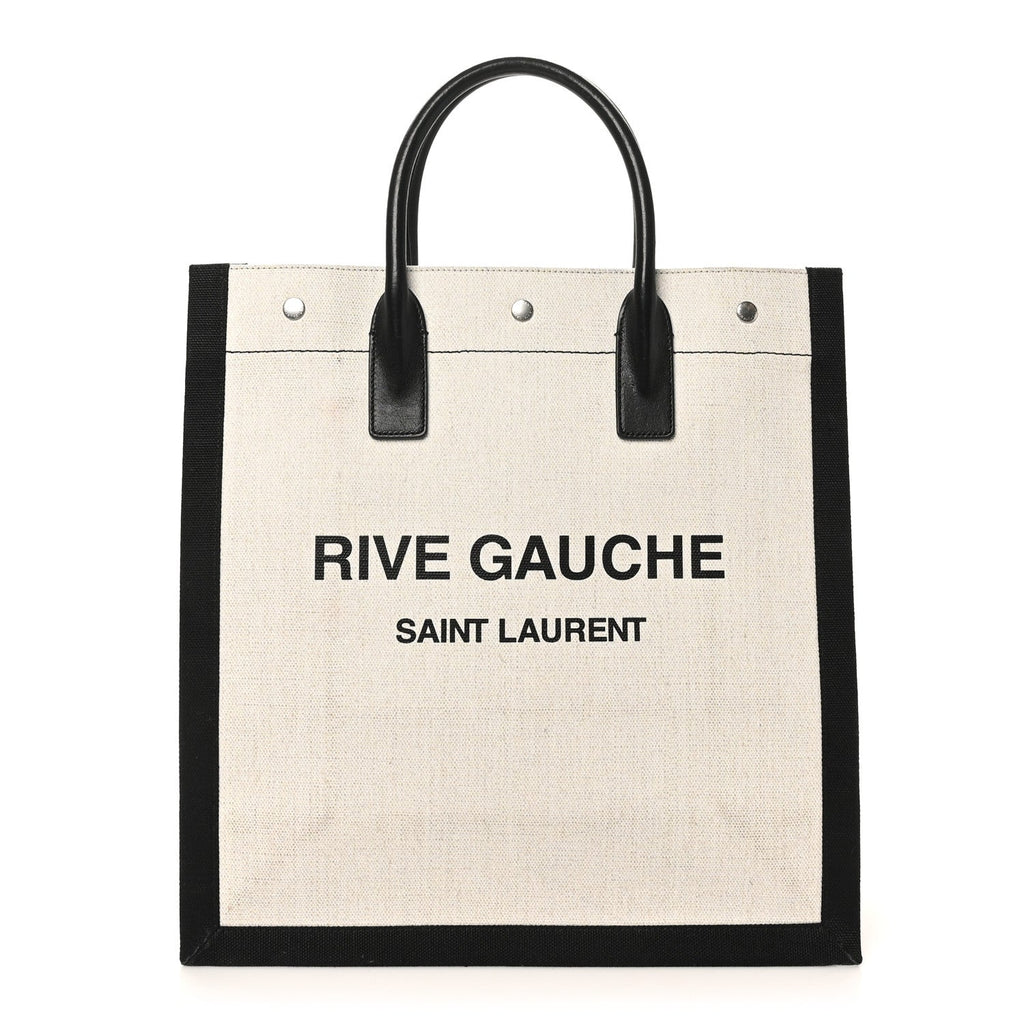 Linen Calfskin Rive Gauche North South Tote White Black