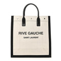 Linen Calfskin Rive Gauche North South Tote White Black