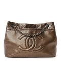 Metallic Caviar Quilted Large Timeless CC Soft Tote Bronze